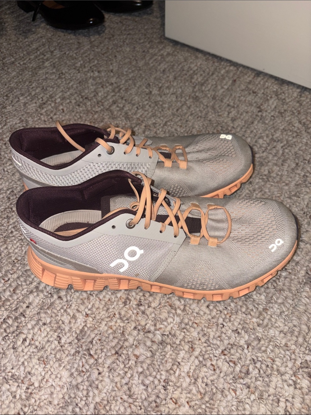 On Women’s Lightweight Grey Peach Running Sneakers